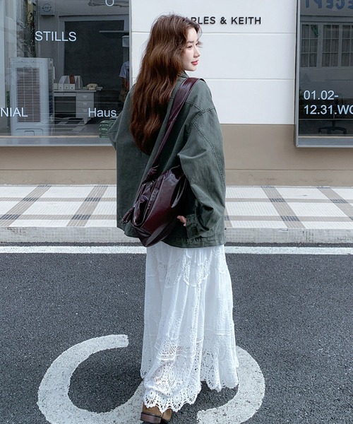 DEVICE（デバイス）の「オーバーサイズ デニム カラー ミリタリー ジャケット ブルゾン（デニムジャケット・レディース・カーキ・FREE）」の21枚目の写真