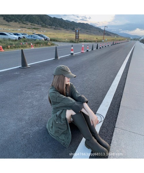 DEVICE（デバイス）の「オーバーサイズ デニム カラー ミリタリー ジャケット ブルゾン（デニムジャケット・レディース・カーキ・FREE）」の10枚目の写真