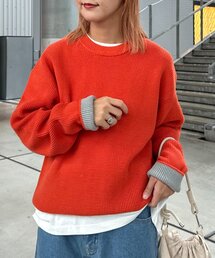 CIAOPANIC TYPY | 【ヨレ・伸びが起こりずらくお手入れ簡単】ユニセックス/袖配色/洗える/リシェイプワッフルニットプルオーバー(ニット/セーター)