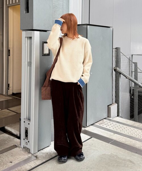 CIAOPANIC TYPY(チャオパニックティピー)の「【ヨレ・伸びが起こりずらくお手入れ簡単】ユニセックス/袖配色/洗える/リシェイプワッフルニットプルオーバー(ニット/セーター・メンズ・チャコールグレー/ブルー/オレンジ/マスタード/グリーン/ボルドー/ホワイト系その他/ライトグレー・LARGE/SMALL/MEDIUM)」の13枚目の写真