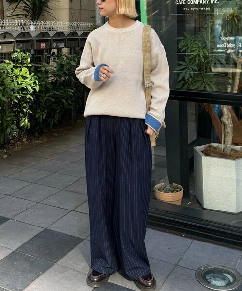 CIAOPANIC TYPY(チャオパニックティピー)の「【ヨレ・伸びが起こりずらくお手入れ簡単】ユニセックス/袖配色/洗える/リシェイプワッフルニットプルオーバー(ニット/セーター・メンズ・チャコールグレー/ブルー/オレンジ/マスタード/グリーン/ボルドー/ホワイト系その他/ライトグレー・LARGE/SMALL/MEDIUM)」の21枚目の写真