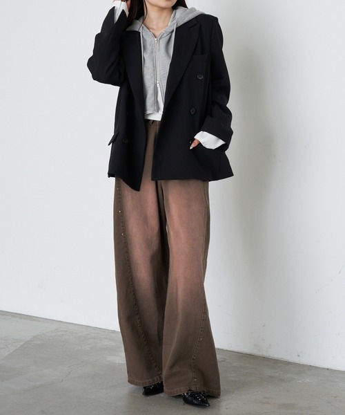 RAY CASSIN(レイカズン)の「【ウエスト調節可/2サイズ展開】スタッズ付ワイドデニム(デニムパンツ・レディース・ブラウン/ネイビー/ブルー・S/M)」の7枚目の写真