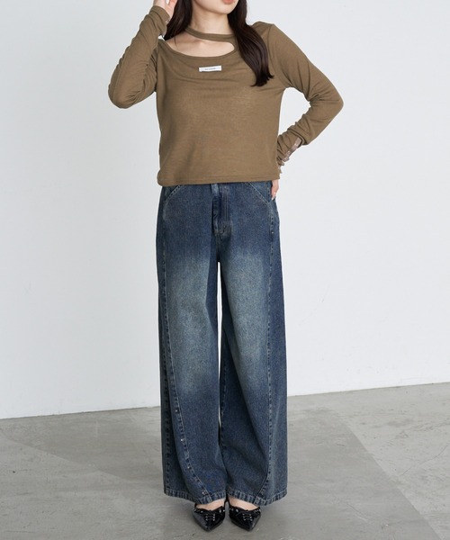 RAY CASSIN(レイカズン)の「【ウエスト調節可/2サイズ展開】スタッズ付ワイドデニム(デニムパンツ・レディース・ブラウン/ネイビー/ブルー・S/M)」の22枚目の写真