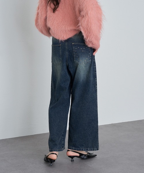 RAY CASSIN(レイカズン)の「【ウエスト調節可/2サイズ展開】スタッズ付ワイドデニム(デニムパンツ・レディース・ブラウン/ネイビー/ブルー・S/M)」の18枚目の写真