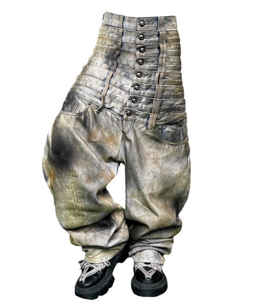 UNIZ（ユニズ）の「【UNIZ】8 Backs J-Cut Pants / 【ユニズ】ダーティーライクレイヤードバルーンデニムパンツ（デニムパンツ・メンズ・ブラック/ブルー・M/L/XL）」の10枚目の写真
