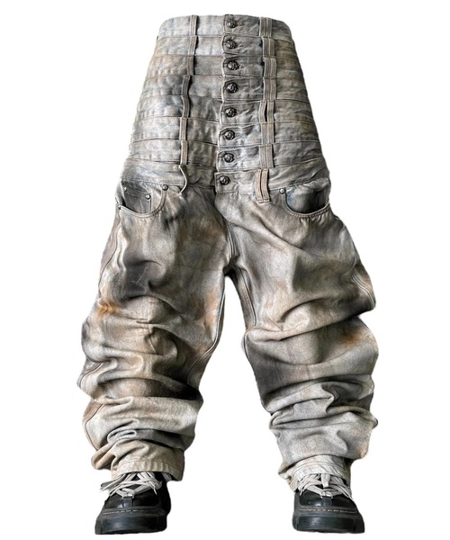 UNIZ（ユニズ）の「【UNIZ】8 Backs J-Cut Pants / 【ユニズ】ダーティーライクレイヤードバルーンデニムパンツ（デニムパンツ・メンズ・ブラック/ブルー・M/L/XL）」の4枚目の写真