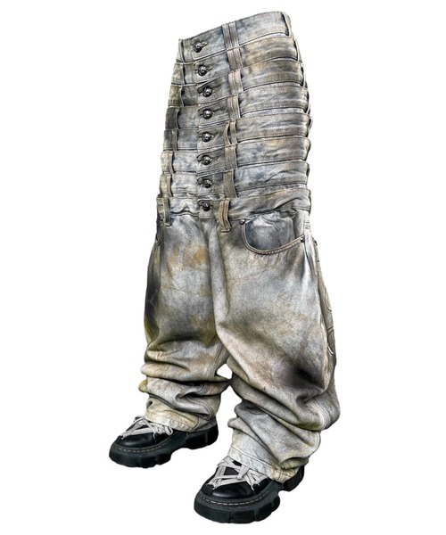 UNIZ（ユニズ）の「【UNIZ】8 Backs J-Cut Pants / 【ユニズ】ダーティーライクレイヤードバルーンデニムパンツ（デニムパンツ・メンズ・ブラック/ブルー・M/L/XL）」の3枚目の写真