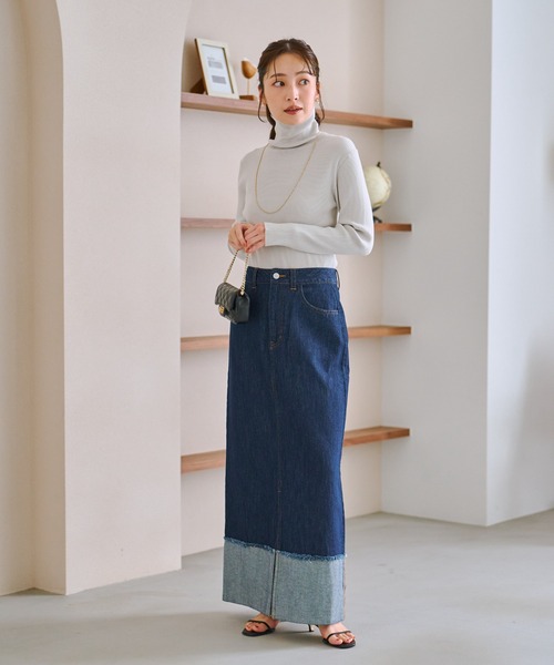 ロールアップデニムロングスカート（デニムスカート）｜La boutique