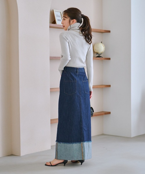 La boutique BonBon（ラブティックボンボン）の「ロールアップデニムロングスカート（デニムスカート・レディース・インディゴブルー/ブラック・マルチサイズ）」の16枚目の写真