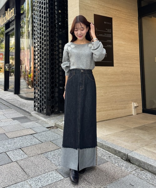 La boutique BonBon（ラブティックボンボン）の「ロールアップデニムロングスカート（デニムスカート・レディース・インディゴブルー/ブラック・マルチサイズ）」の12枚目の写真