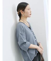 Samansa Mos2 blue | 裾ドロストニットカーディガン(カーディガン/ボレロ)