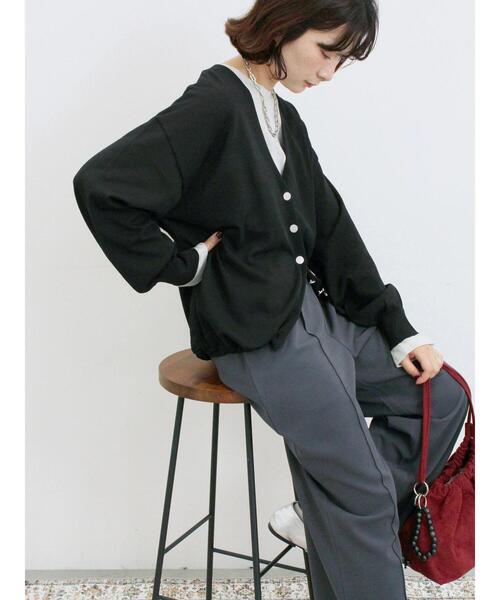 Samansa Mos2 blue（サマンサモスモスブルー）の「裾ドロストニットカーディガン（カーディガン/ボレロ・レディース・ブルー/ベージュ/ブラック・F）」の2枚目の写真