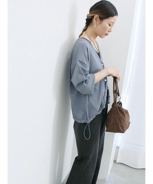 Samansa Mos2 blue（サマンサモスモスブルー）の「裾ドロストニットカーディガン（カーディガン/ボレロ・レディース・ブルー/ベージュ/ブラック・F）」の6枚目の写真