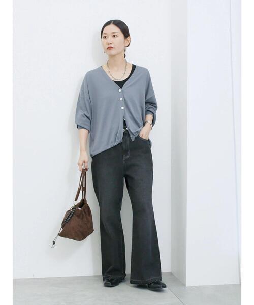 Samansa Mos2 blue（サマンサモスモスブルー）の「裾ドロストニットカーディガン（カーディガン/ボレロ・レディース・ブルー/ベージュ/ブラック・F）」の7枚目の写真