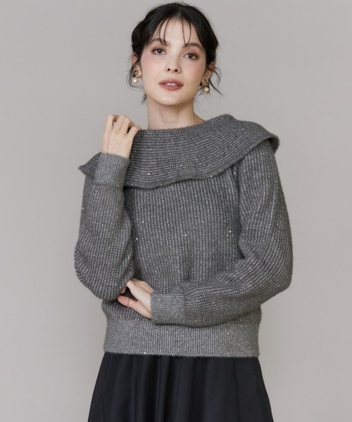 セール】オフショルダー風グリッターニット（ニット/セーター）｜INED