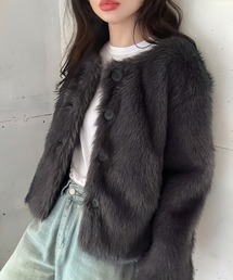 新品同様✩レッキス✩ノーカラー✩ファーコート✩柔らか✩ブラック✩ポケット有り ノーカラージャケット（フェイクファー）ファッション通販 - ZOZOTOWN