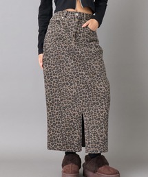 フロント スリット レオパード ロング スカート