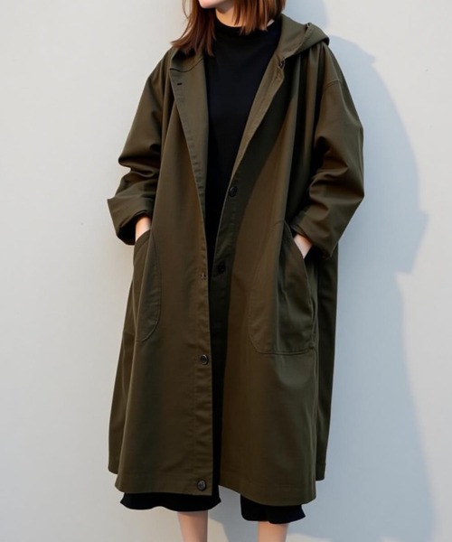cammie(キャミー)の「フード付きロングジャケット(その他アウター・レディース・カーキ/ブラック/ベージュ・F)」の3枚目の写真