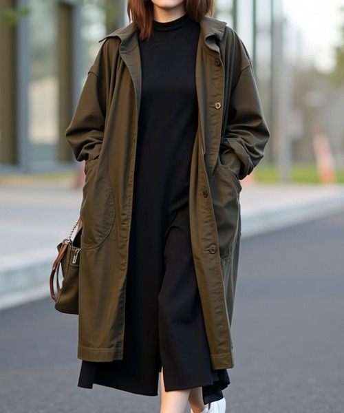 cammie(キャミー)の「フード付きロングジャケット(その他アウター・レディース・カーキ/ブラック/ベージュ・F)」の13枚目の写真