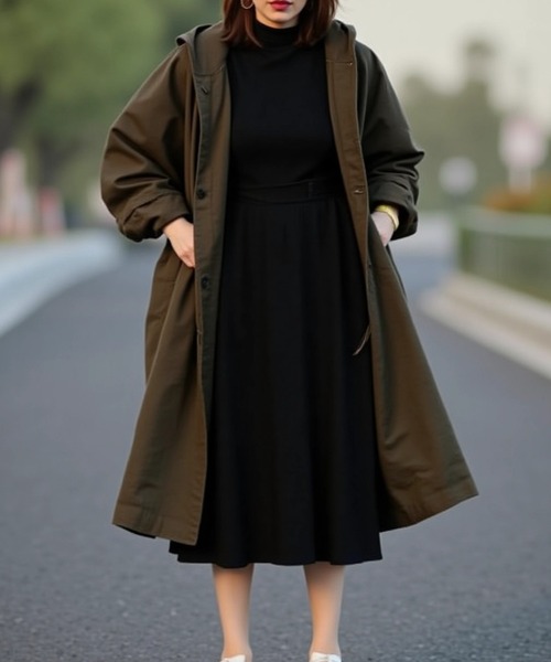 cammie(キャミー)の「フード付きロングジャケット(その他アウター・レディース・カーキ/ブラック/ベージュ・F)」の11枚目の写真