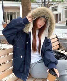 新色追加 2WAYステッチ入り裏ボアファー付きブルゾン