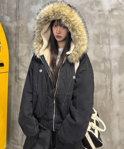 セール】【秋冬新作】2WAYステッチ入り裏ボアファー付きブルゾン