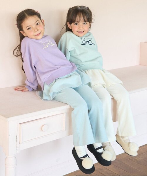 セール】【ともパン】【裏起毛】ギャザースカート付きフレアパンツ