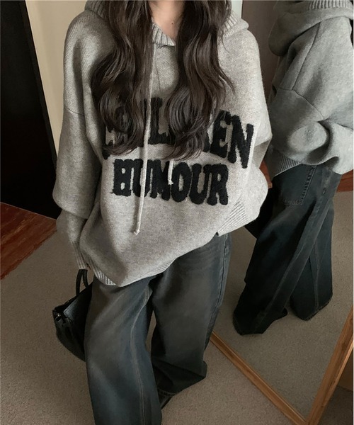 MAISON DE THERESE(メゾン ド テレーズ)の「オーバーサイズ プルオーバーフーディーニット(ニット/セーター・レディース・ブラック/アイボリー/グレー/レッド・M)」の10枚目の写真
