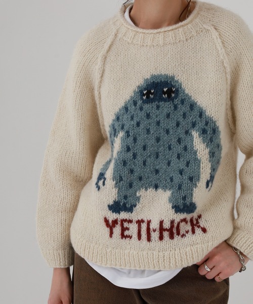 FUNALIVE(ファンアライブ)の「HIMALAYAN CLIMBER'S HAND-KNIT レディース手編みYETIジャカードクルー(ニット/セーター・レディース・アイボリー/ネイビー・M/S/L)」の14枚目の写真