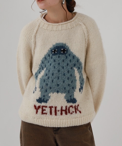 FUNALIVE(ファンアライブ)の「HIMALAYAN CLIMBER'S HAND-KNIT レディース手編みYETIジャカードクルー(ニット/セーター・レディース・アイボリー/ネイビー・M/S/L)」の15枚目の写真