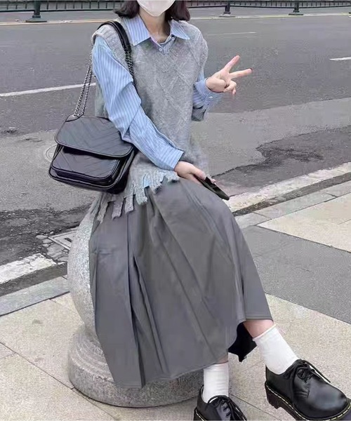 セール】【新作】レトロな菱形編みのニットベスト（ベスト）｜AsheKsha