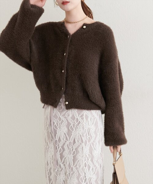 natural couture(ナチュラルクチュール)の「フェザーヤーンニットカーディガン(カーディガン/ボレロ・レディース・ブラウン/ピンク/オフホワイト・FREE)」の3枚目の写真