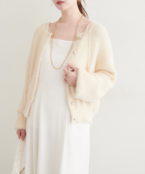 natural couture(ナチュラルクチュール)の「フェザーヤーンニットカーディガン(カーディガン/ボレロ・レディース・ブラウン/ピンク/オフホワイト・FREE)」の7枚目の写真