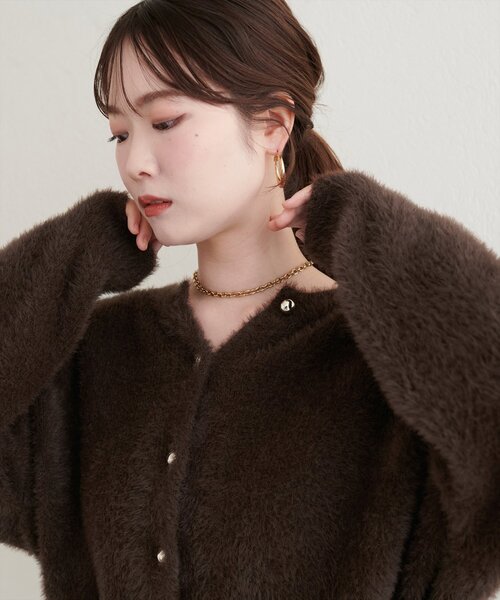 natural couture(ナチュラルクチュール)の「フェザーヤーンニットカーディガン(カーディガン/ボレロ・レディース・ブラウン/ピンク/オフホワイト・FREE)」の18枚目の写真