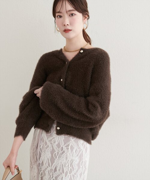 natural couture(ナチュラルクチュール)の「フェザーヤーンニットカーディガン(カーディガン/ボレロ・レディース・ブラウン/ピンク/オフホワイト・FREE)」の19枚目の写真