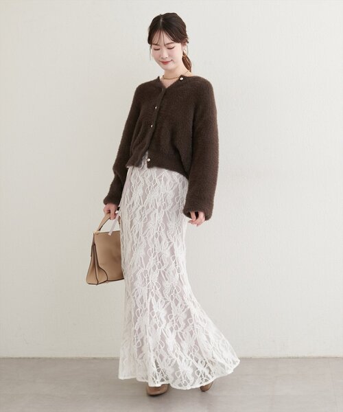natural couture(ナチュラルクチュール)の「フェザーヤーンニットカーディガン(カーディガン/ボレロ・レディース・ブラウン/ピンク/オフホワイト・FREE)」の21枚目の写真