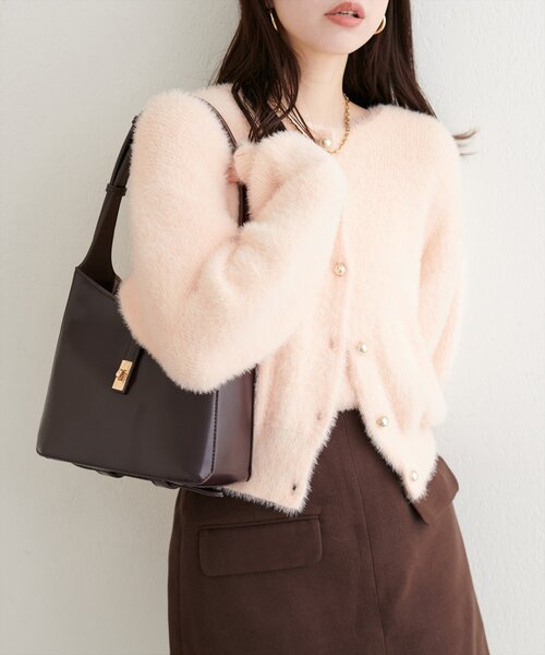 natural couture(ナチュラルクチュール)の「フェザーヤーンニットカーディガン(カーディガン/ボレロ・レディース・ブラウン/ピンク/オフホワイト・FREE)」の22枚目の写真