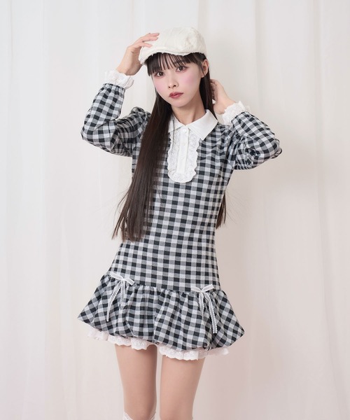 Honey Cinnamon（ハニーシナモン）の「バルーンカットワンピース（ワンピース・レディース・チェック/グレー・FREE）」の2枚目の写真