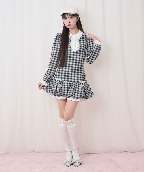 Honey Cinnamon（ハニーシナモン）の「バルーンカットワンピース（ワンピース・レディース・チェック/グレー・FREE）」の7枚目の写真