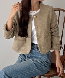 callautia（カラウティア）の「ゴールドボタンツイードジャケット（ノーカラージャケット）」