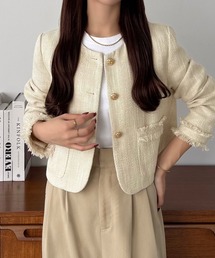 callautia（カラウティア）の「ゴールドボタンツイードジャケット（ノーカラージャケット）」