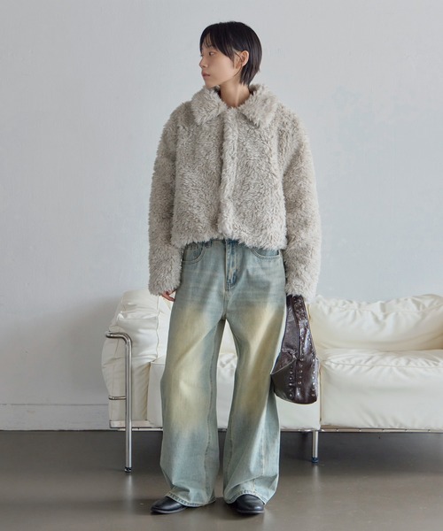 UNE MANSION（ユヌマンション）の「カラー付きふわふわベーシックジャケット（その他アウター・レディース・グレー/ブラウン/アイボリー/ブラック・FREE）」の20枚目の写真