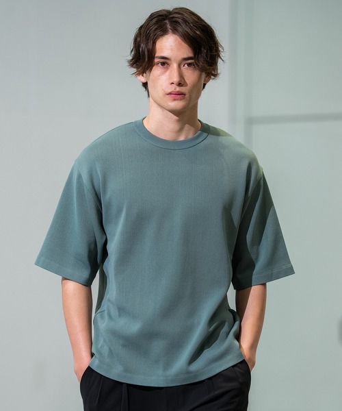 CITY TOKYO（シティトウキョウ）の「【CITY TOKYO/シティートーキョー】Joint knit リラックスTee（ニット/セーター・メンズ・ミント/ネイビー/グレー系その他/オフホワイト・1/2）」の4枚目の写真