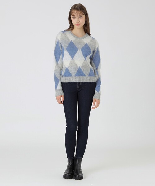 BLUE LABEL CRESTBRIDGE(ブルーレーベルクレストブリッジ)の「ヘアリーアーガイルニット(ニット/セーター・レディース・ベージュ/ブルー系その他2/グレー系その他・38)」の8枚目の写真