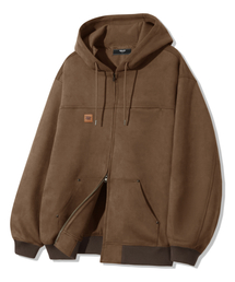 TRILLION（トリリオン）の「Leather Patch Suede Work Hooded Zip-Up_Brown（パーカー）」