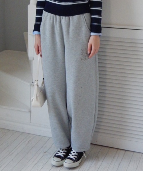 Birthday room（バースデイルーム）の「ラインストーンバレルレッグスウェットパンツ/rhinestone barrel leg sweatpants（スウェットパンツ・レディース・グレー/ネイビー・FREE）」の19枚目の写真