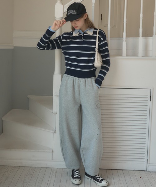 Birthday room（バースデイルーム）の「ラインストーンバレルレッグスウェットパンツ/rhinestone barrel leg sweatpants（スウェットパンツ・レディース・グレー/ネイビー・FREE）」の6枚目の写真