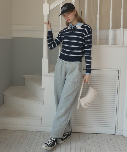 Birthday room（バースデイルーム）の「ラインストーンバレルレッグスウェットパンツ/rhinestone barrel leg sweatpants（スウェットパンツ・レディース・グレー/ネイビー・FREE）」の7枚目の写真