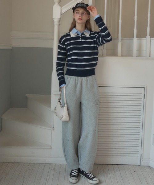 Birthday room（バースデイルーム）の「ラインストーンバレルレッグスウェットパンツ/rhinestone barrel leg sweatpants（スウェットパンツ・レディース・グレー/ネイビー・FREE）」の8枚目の写真