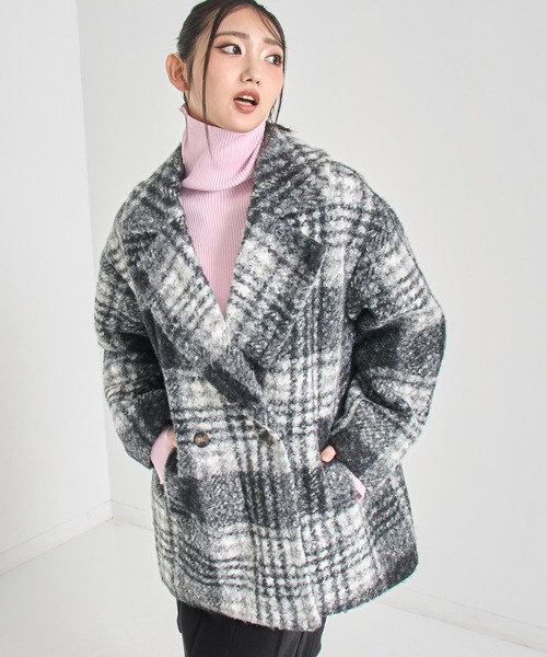 ANAP（アナップ）の「先染めチェック柄オーバーサイズボアジャケット（その他アウター・レディース・ブラック・F）」の2枚目の写真